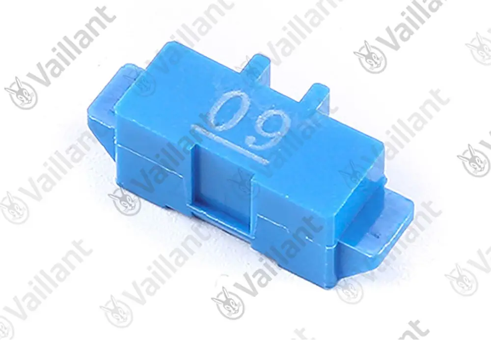Blaue Brücke von Vaillant mit der Kennzeichnung "09", möglicherweise zur Verbindung oder Montage in einem Heizungs- oder Klimasystem.